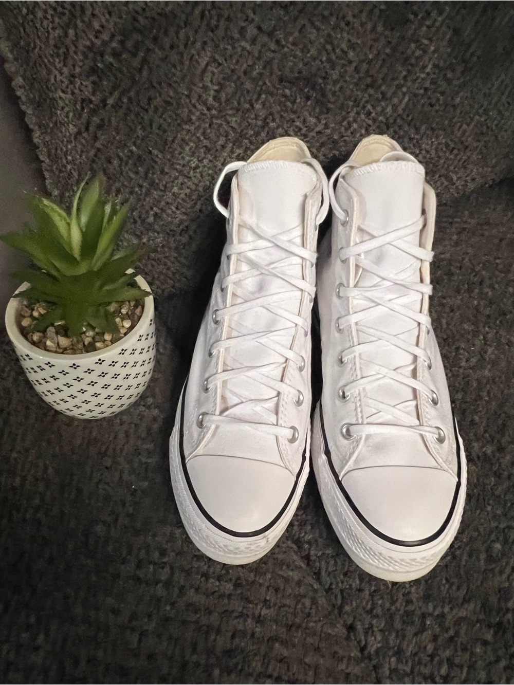Converse Women's White High-Top Platform Sneakers with Black Trim - Picture 10 of 12